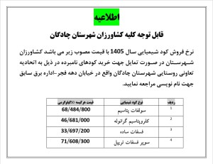 نرخ فروش کود شیمیایی در سال 1405